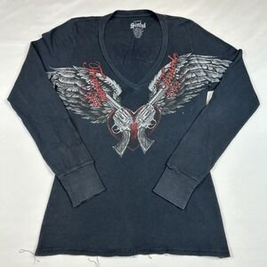 VTG Y2K Sinful Affliction Angel Wings Thermal Shirt Sz XL Top USA Femme Fatale